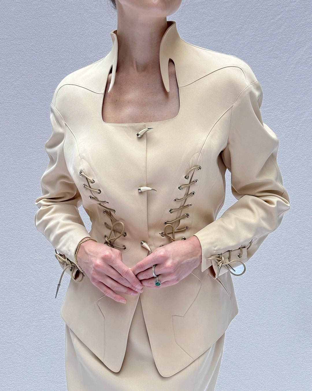 Vintage Thierry Mugler Spring 1992 "LES COWBOYS" Lace-up Jacket + Skirt Suit