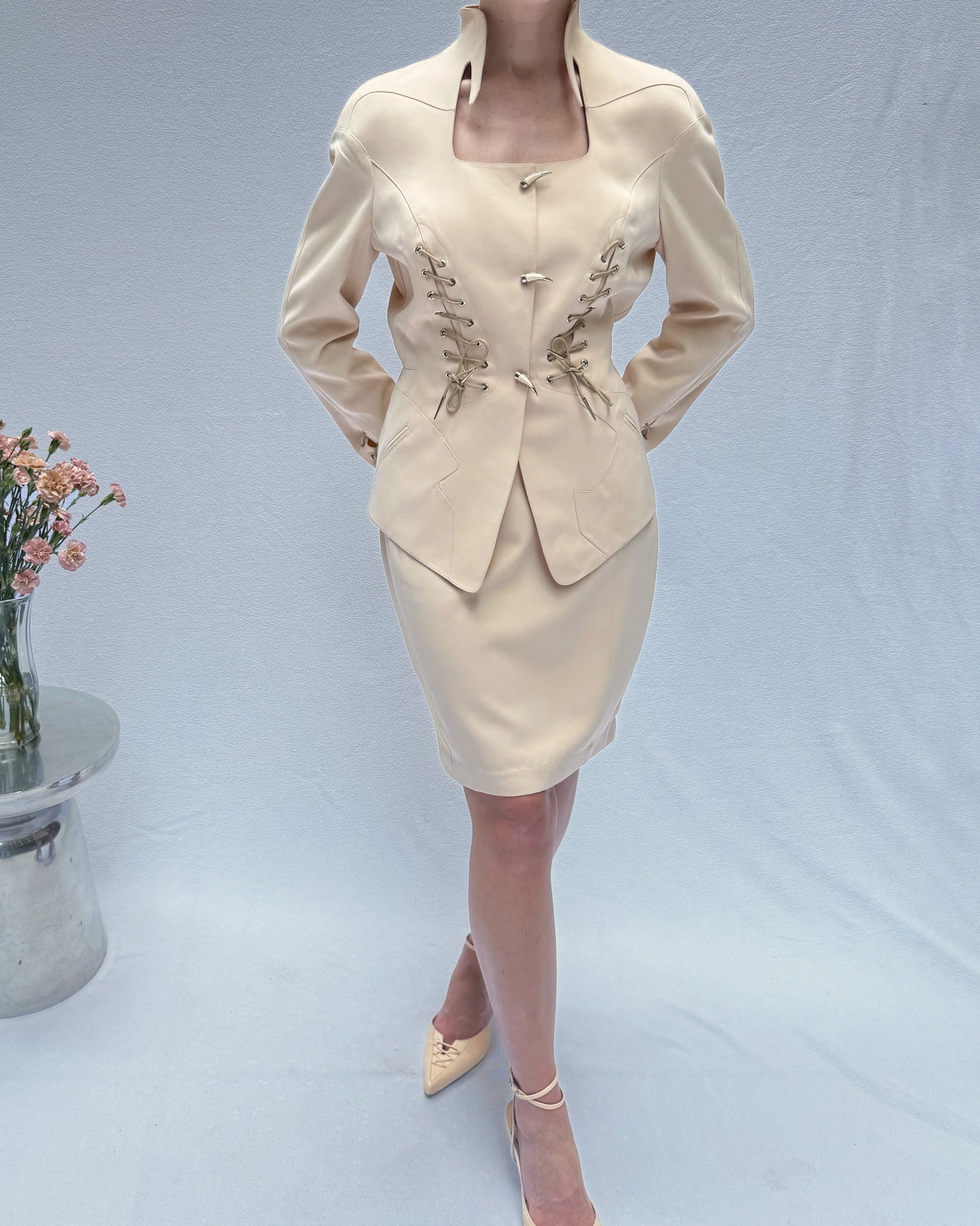 Vintage Thierry Mugler Spring 1992 "LES COWBOYS" Lace-up Jacket + Skirt Suit