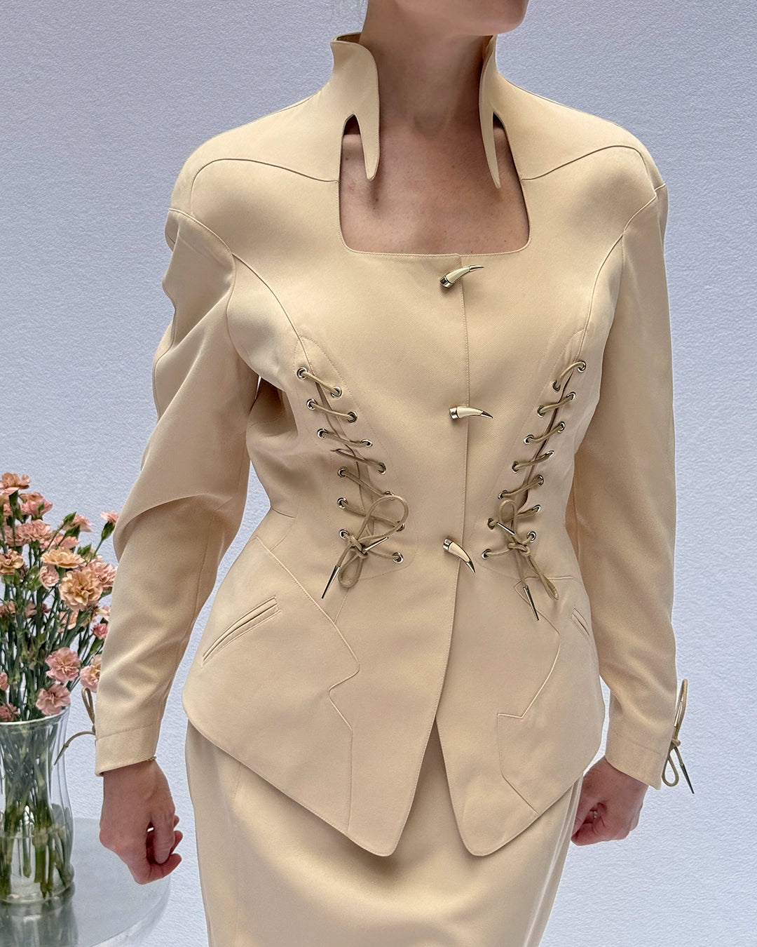 Vintage Thierry Mugler Spring 1992 "LES COWBOYS" Lace-up Jacket + Skirt Suit