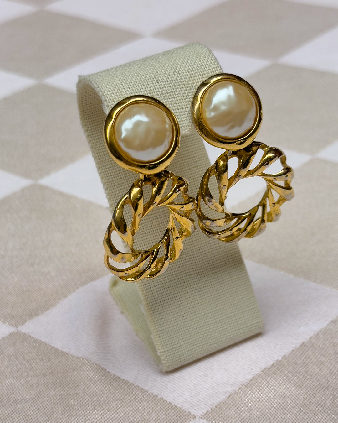 Vintage Twisted Gold And Pearl Drop Earrings