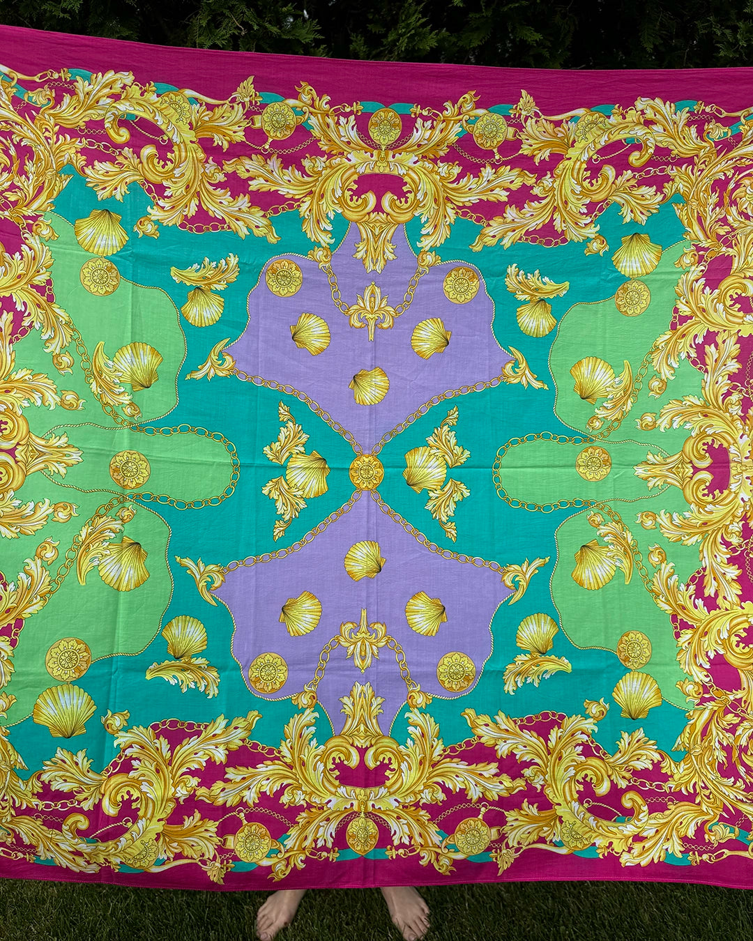 Vintage Valditevere Firenze Baroque Shell Print Pareo/Scarf