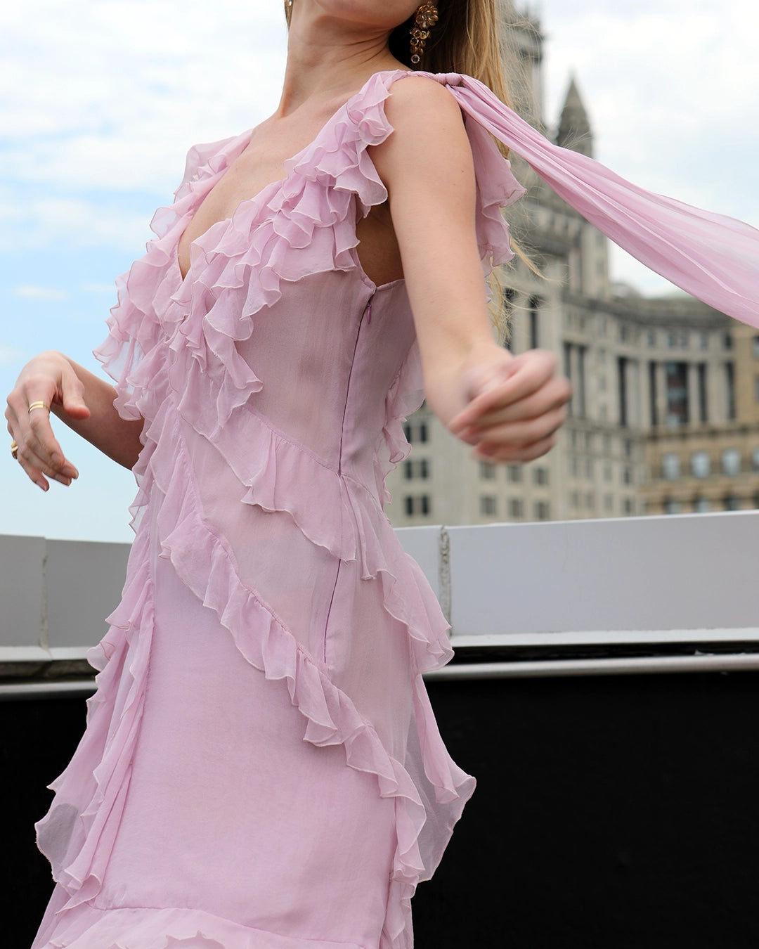 Vintage Versace Spring 2004 Silk Chiffon Ruffle Dress