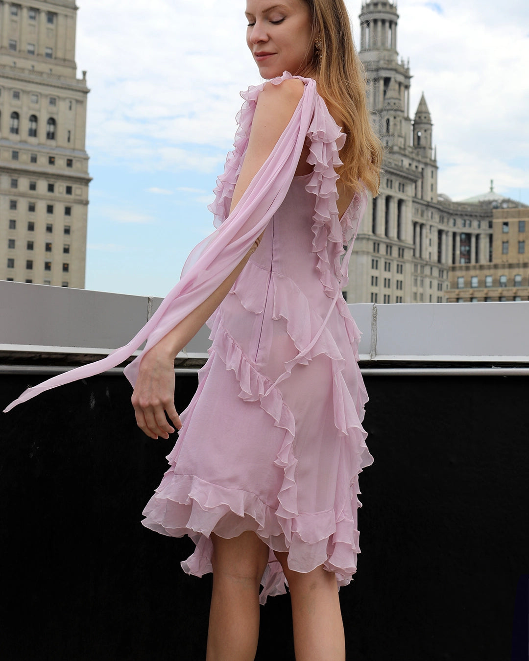 Vintage Versace Spring 2004 Silk Chiffon Ruffle Dress