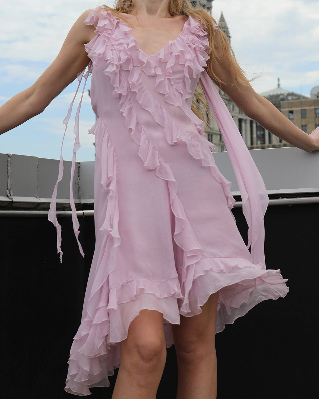 Vintage Versace Spring 2004 Silk Chiffon Ruffle Dress