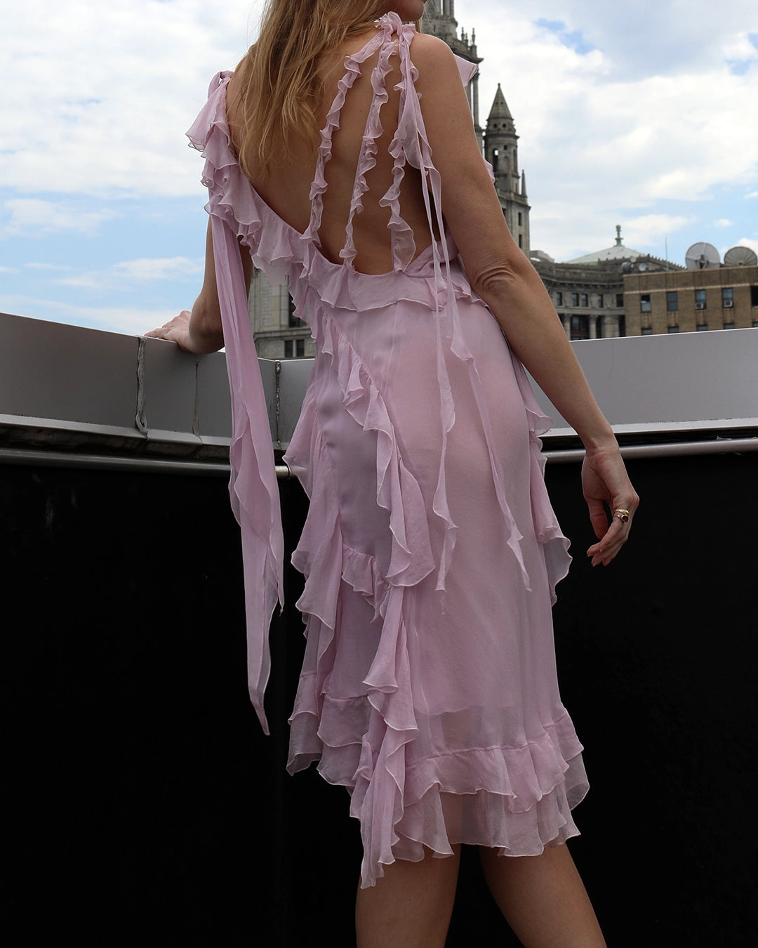 Vintage Versace Spring 2004 Silk Chiffon Ruffle Dress