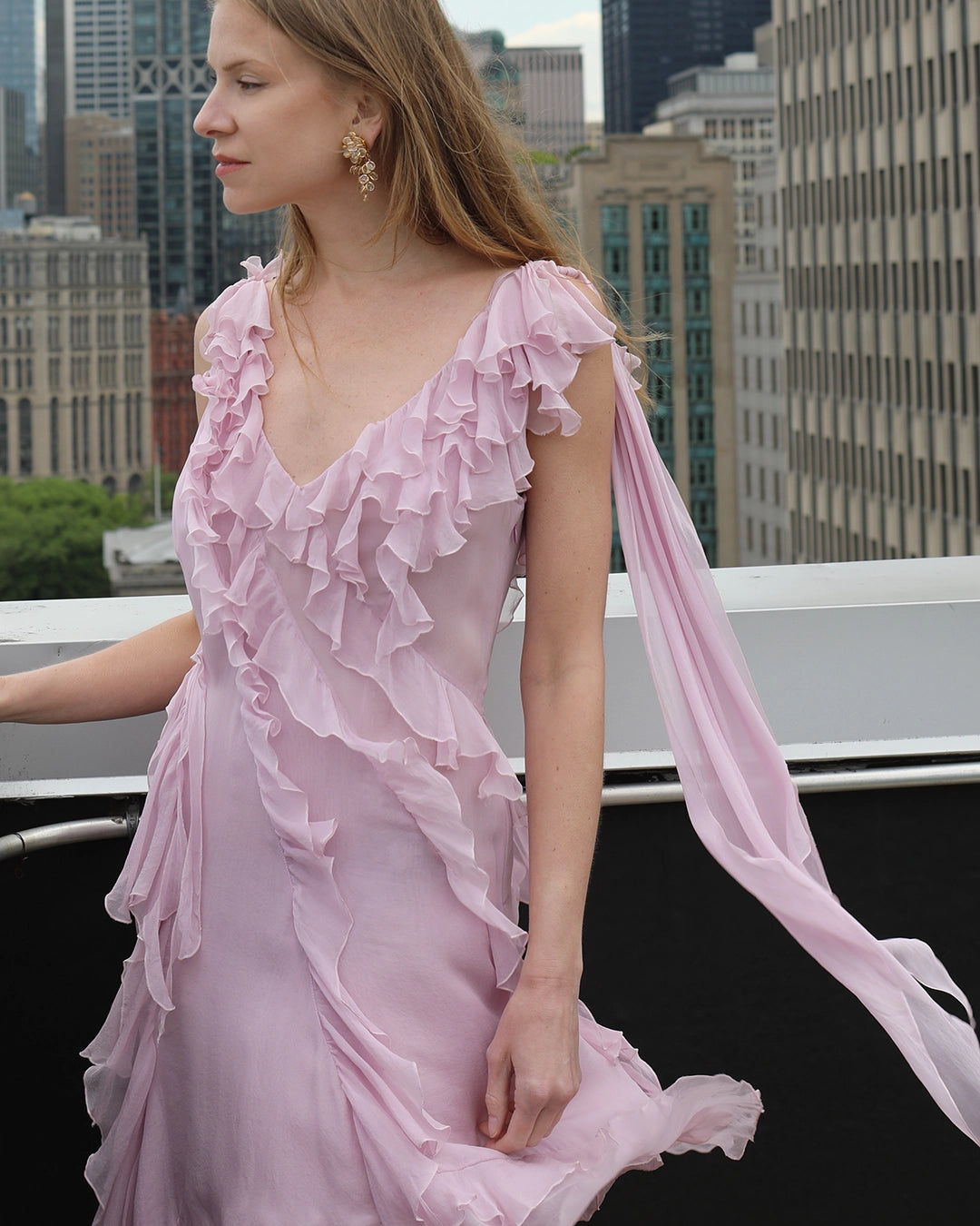 Vintage Versace Spring 2004 Silk Chiffon Ruffle Dress