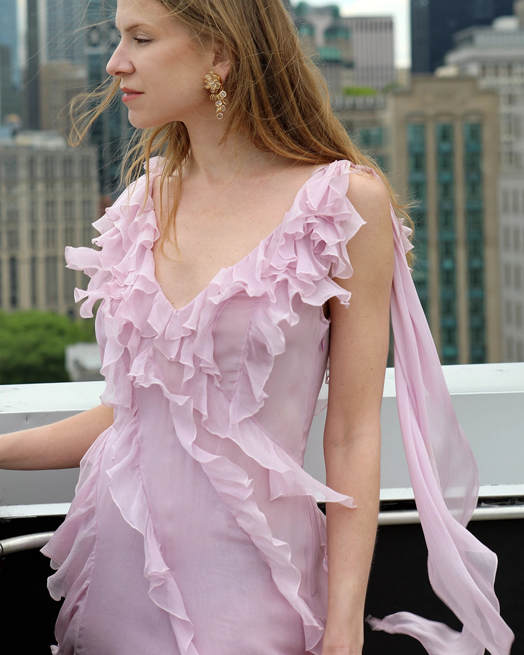 Vintage Versace Spring 2004 Silk Chiffon Ruffle Dress