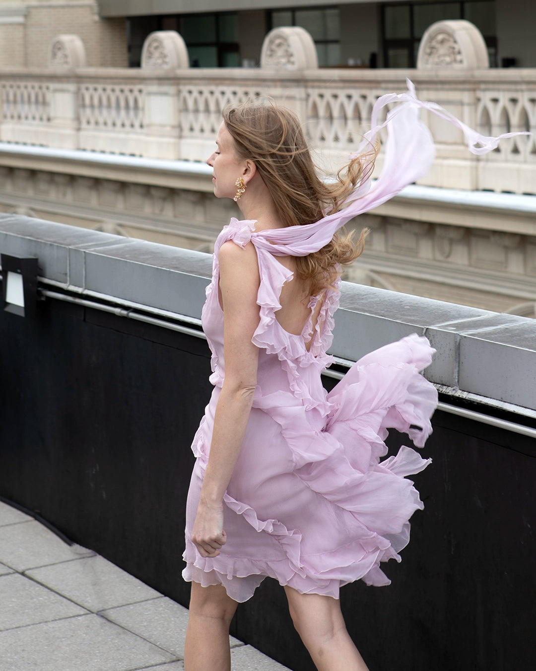 Vintage Versace Spring 2004 Silk Chiffon Ruffle Dress
