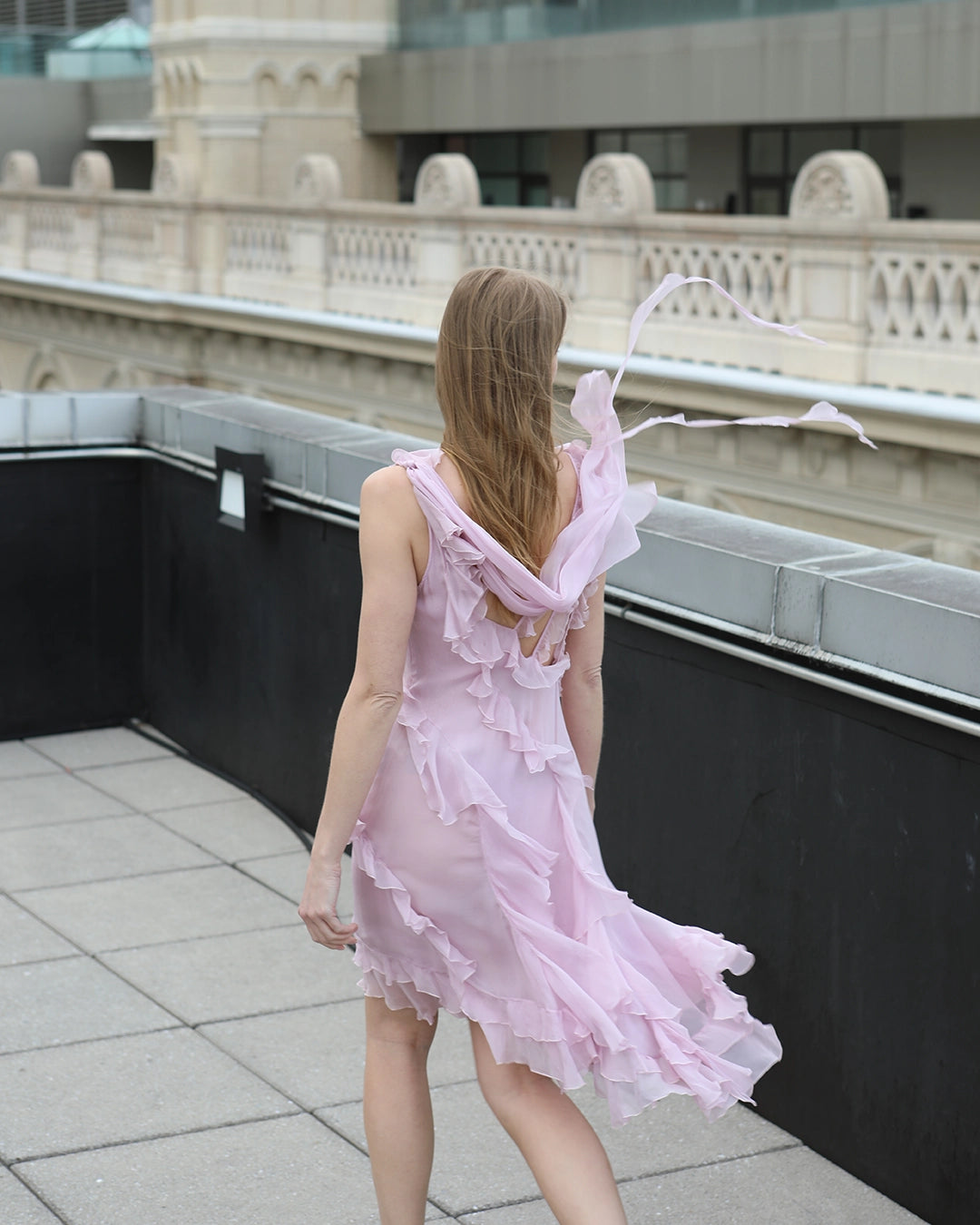 Vintage Versace Spring 2004 Silk Chiffon Ruffle Dress