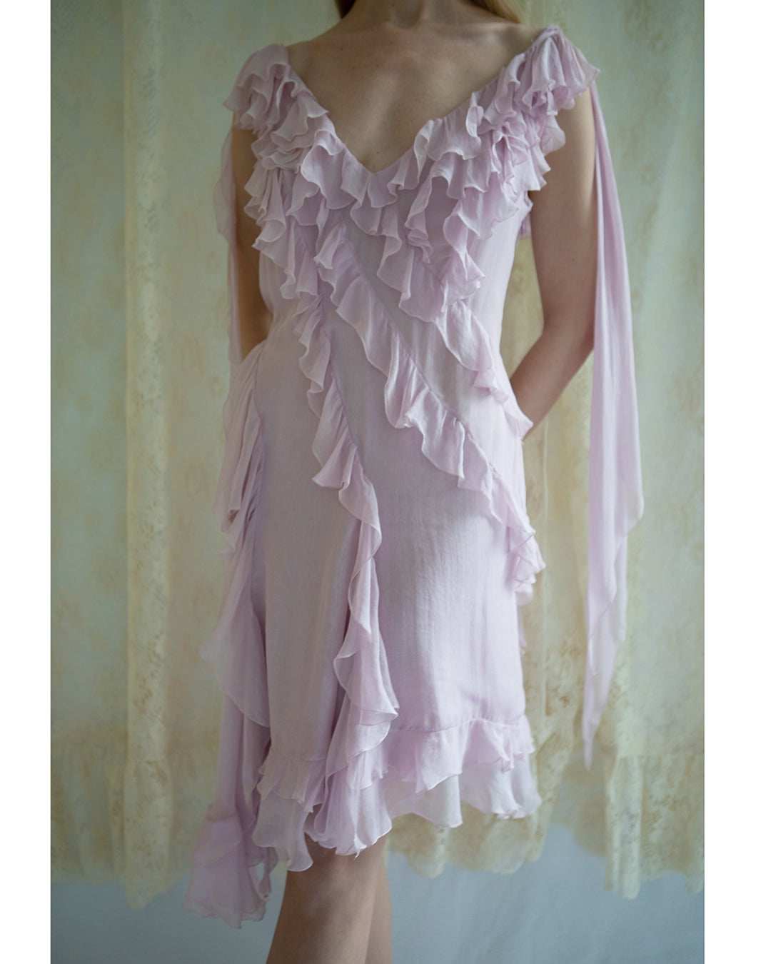 Vintage Versace Spring 2004 Silk Chiffon Ruffle Dress