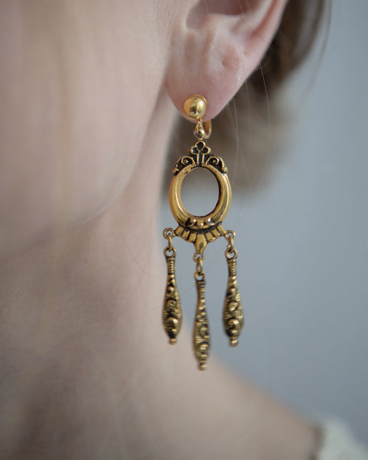 Vintage Victorian-Style Gold Girandole Chandelier Earrings