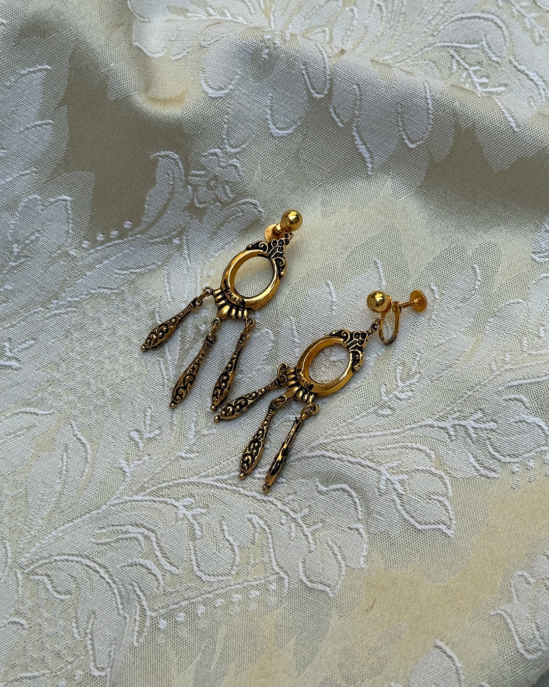 Vintage Victorian-Style Gold Girandole Chandelier Earrings