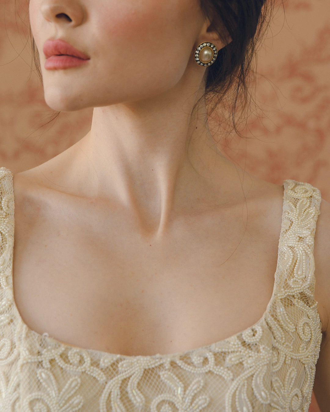 Vintage Victorian-Style Pearl Studs In A Blackened-Gold Crystal Halo