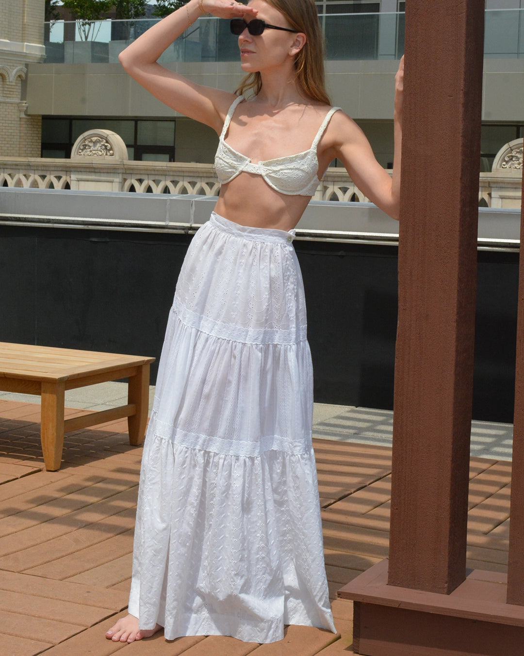Vintage White Eyelet Tiered Maxiskirt