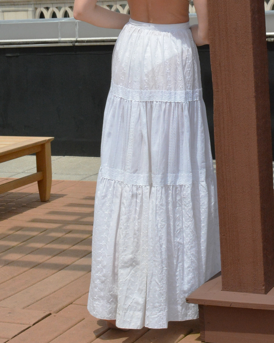 Vintage White Eyelet Tiered Maxiskirt