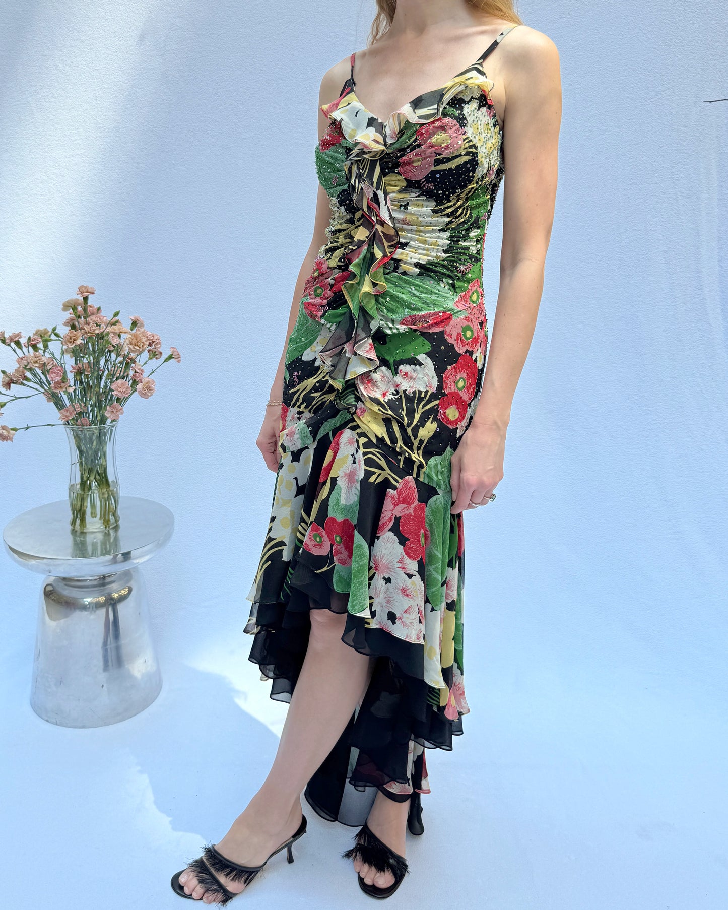 Vintage Y2K Bias-Cut Beaded Dress With Fishtail Hemline