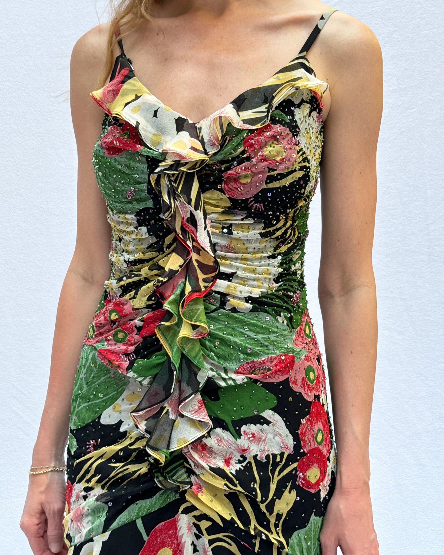 Vintage Y2K Bias-Cut Beaded Dress With Fishtail Hemline