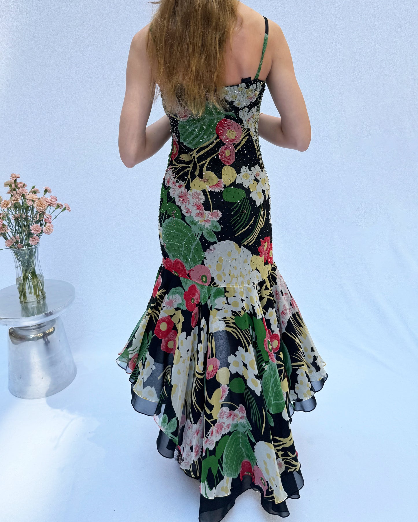 Vintage Y2K Bias-Cut Beaded Dress With Fishtail Hemline