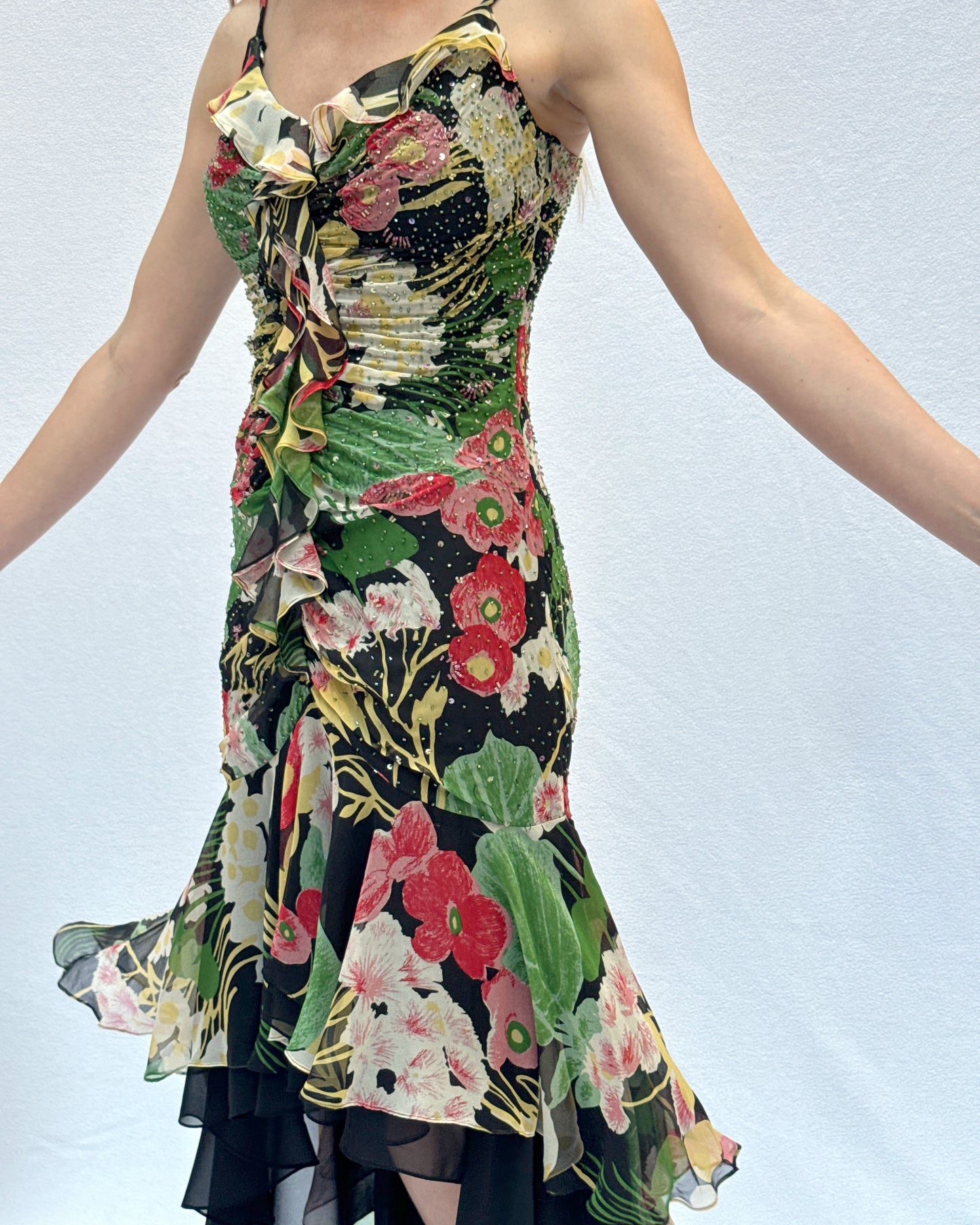 Vintage Y2K Bias-Cut Beaded Dress With Fishtail Hemline