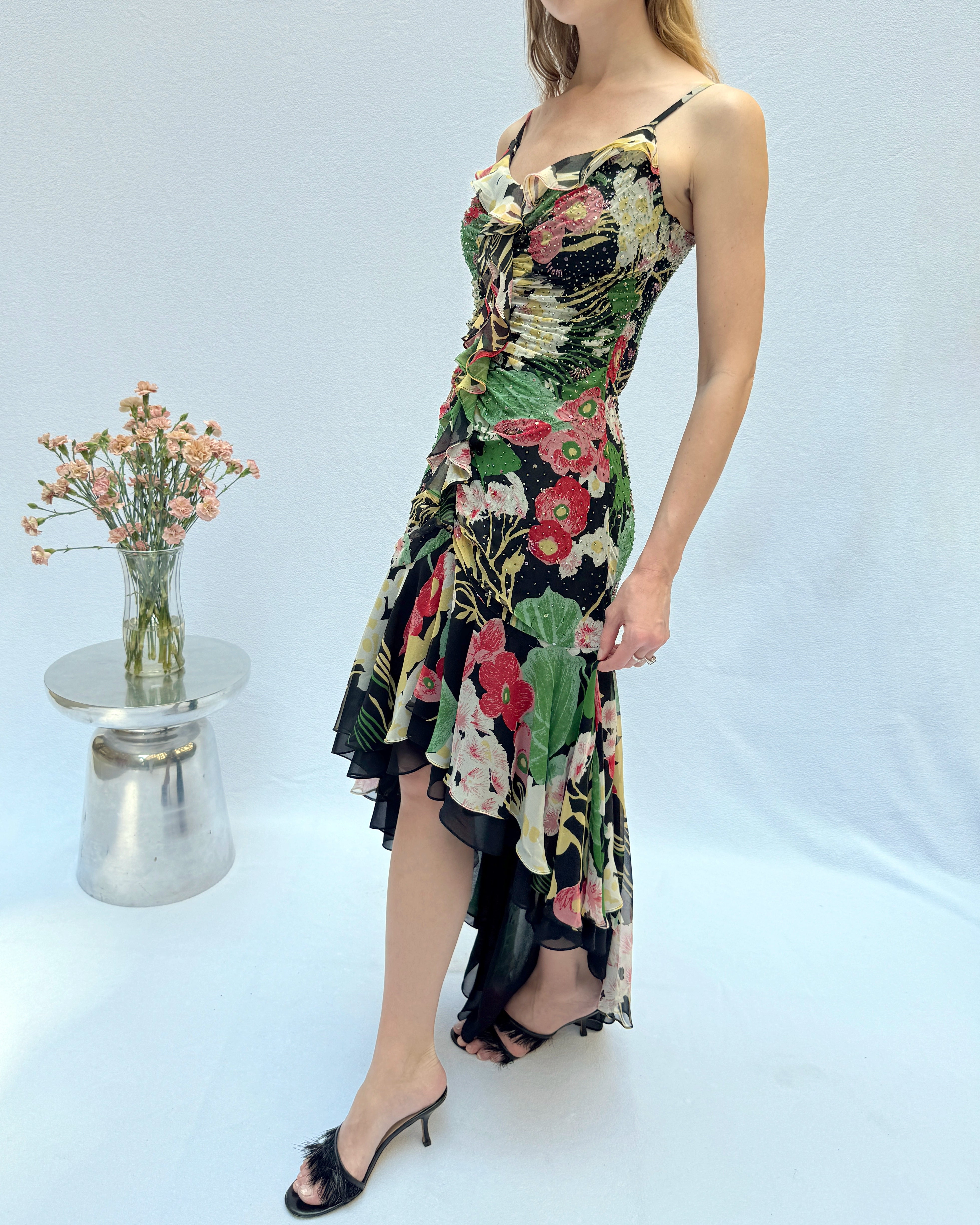 Vintage Y2K Bias-Cut Beaded Dress With Fishtail Hemline Very Breezy Vintage Y2K Bias-Cut Beaded Dress With Fishtail Hemline Very Breezy