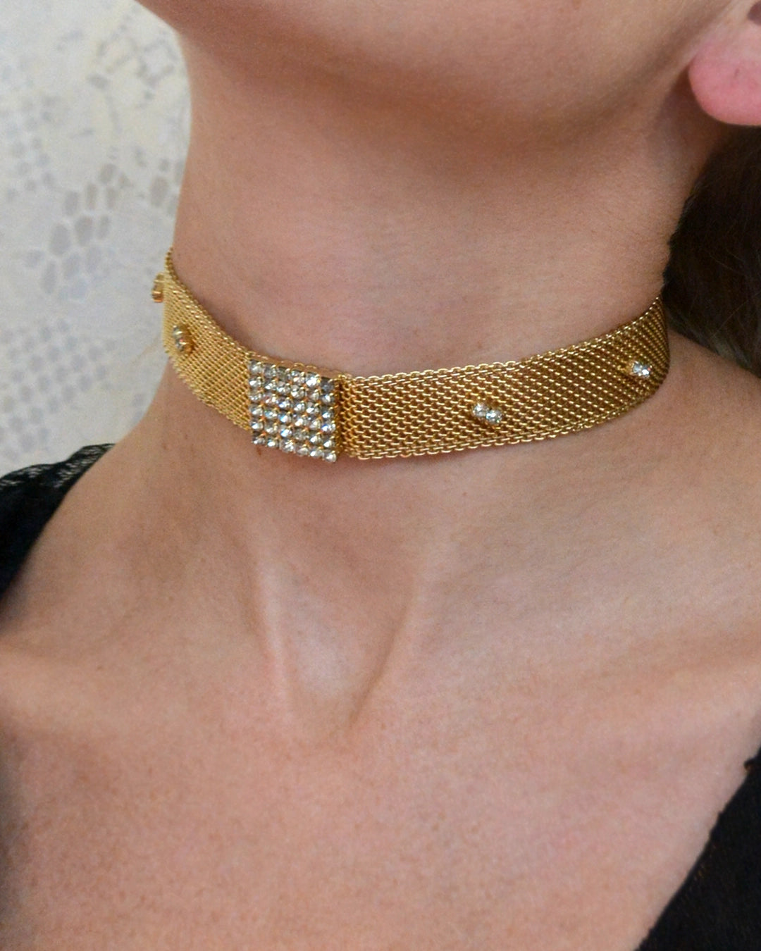 Vintage Art Deco Gold Mesh Collar Choker
