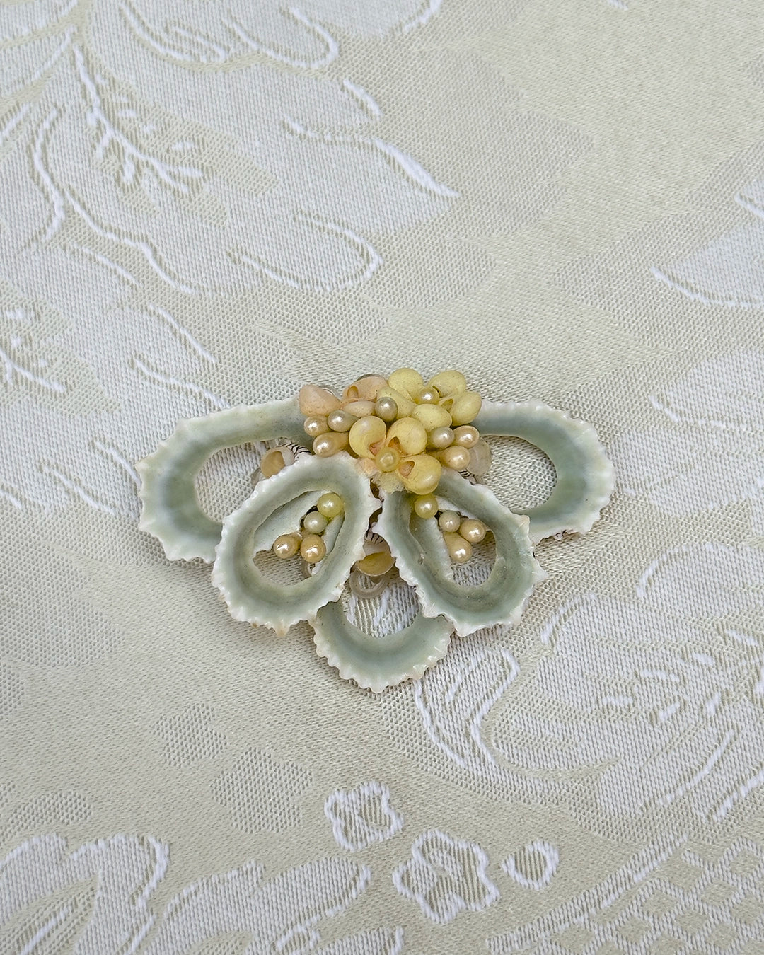 Vintage 1930s Pastel Seashell Choker Necklace + Earrings Set