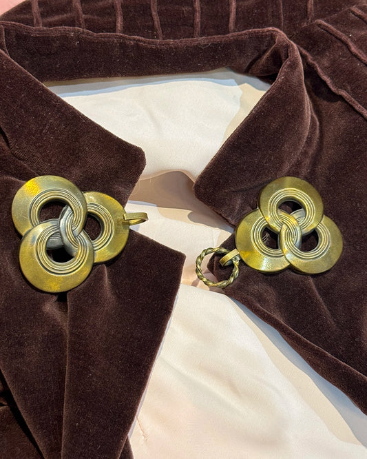 Vintage 1930s Velvet Opera Coat with Gold Art Deco Clasp
