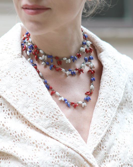 Vintage 1940s Hand-Wired Glass Bead Fringe Necklace