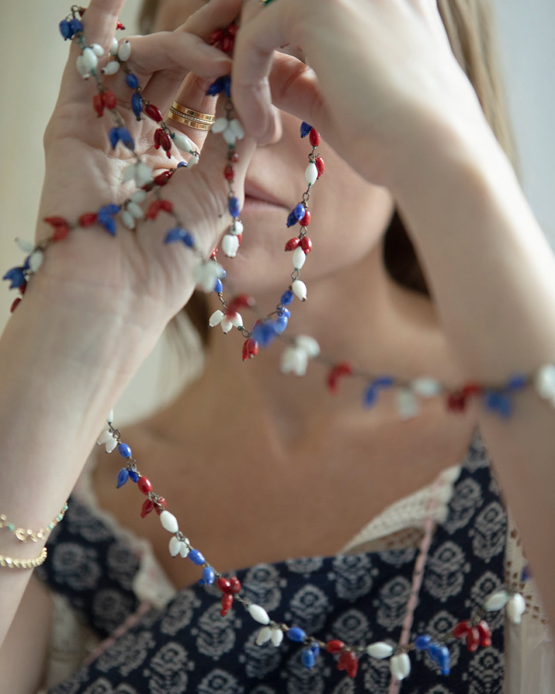 Vintage 1940s Hand-Strung Glass Bead Fringe Necklace