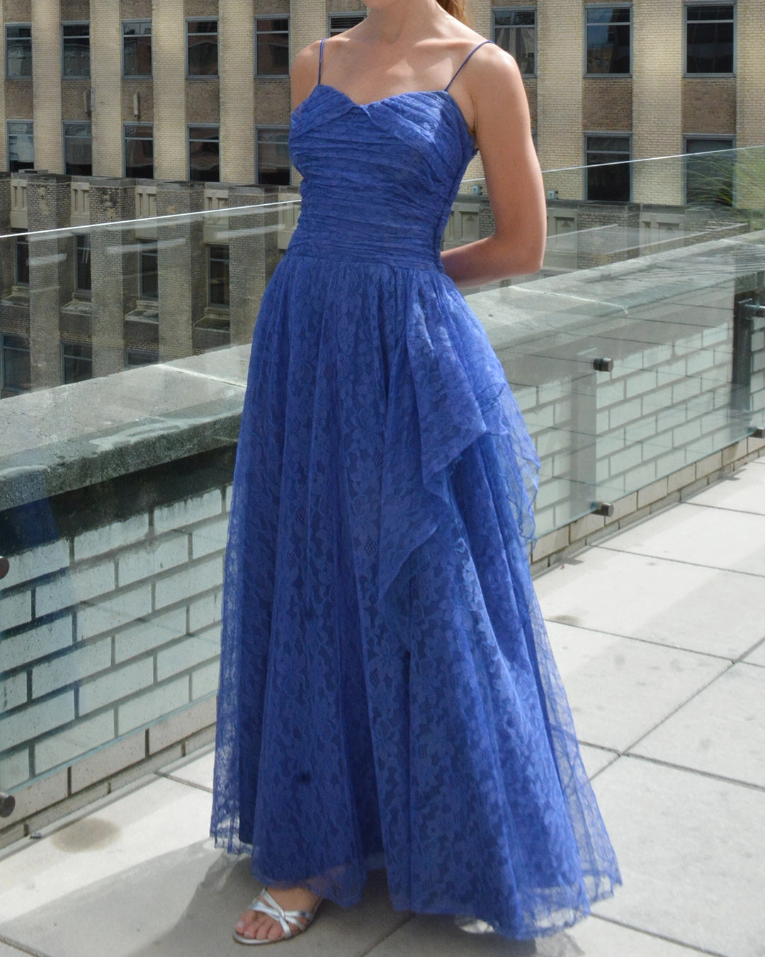 Vintage 1940s Lace Gown with Shoulder Draping