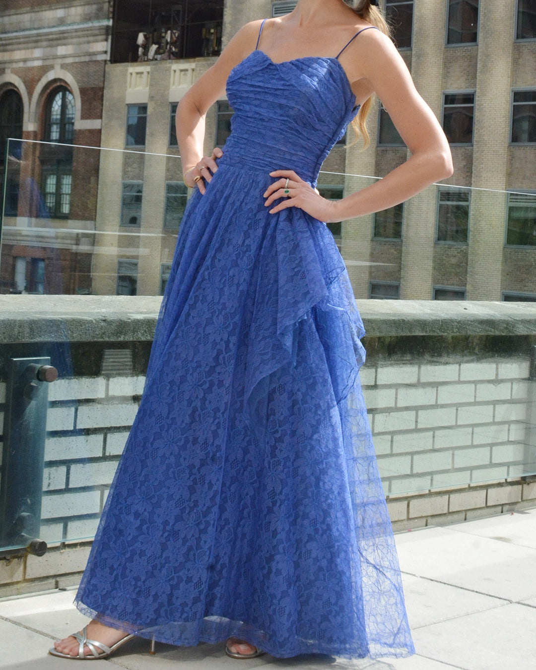 Vintage 1940s Lace Gown with Shoulder Draping