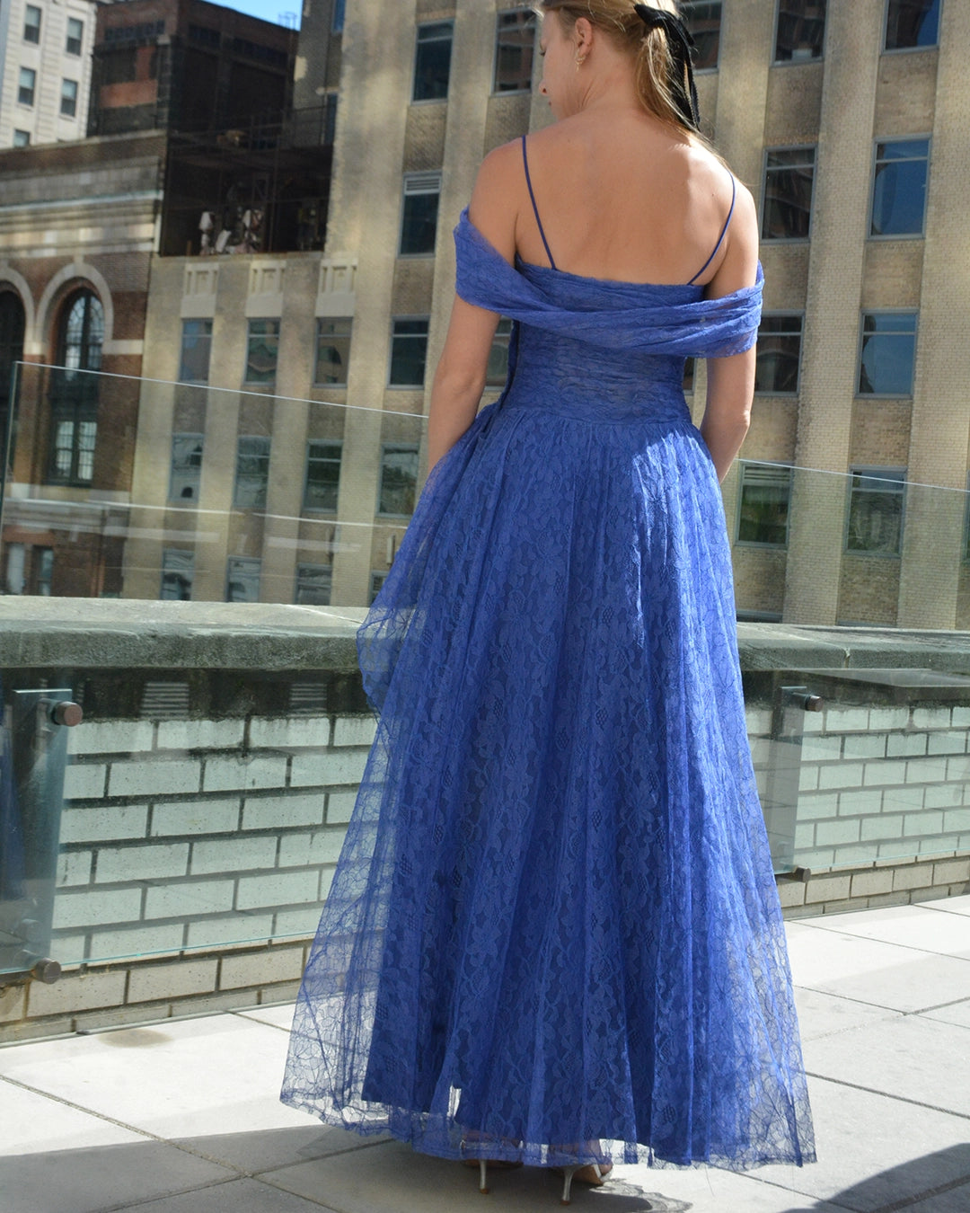 Vintage 1940s Lace Gown with Shoulder Draping