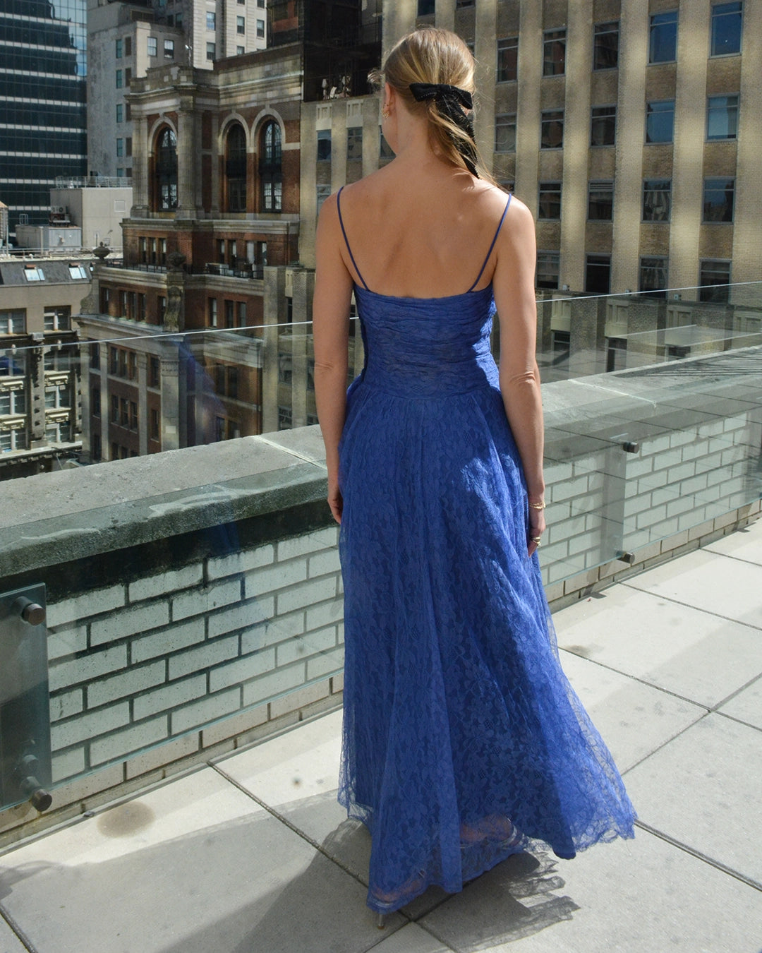 Vintage 1940s Lace Gown with Shoulder Draping