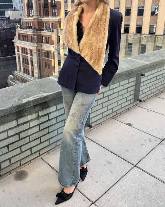 Vintage 1940s Wool Jacket with Asymmetrical Fur Collar