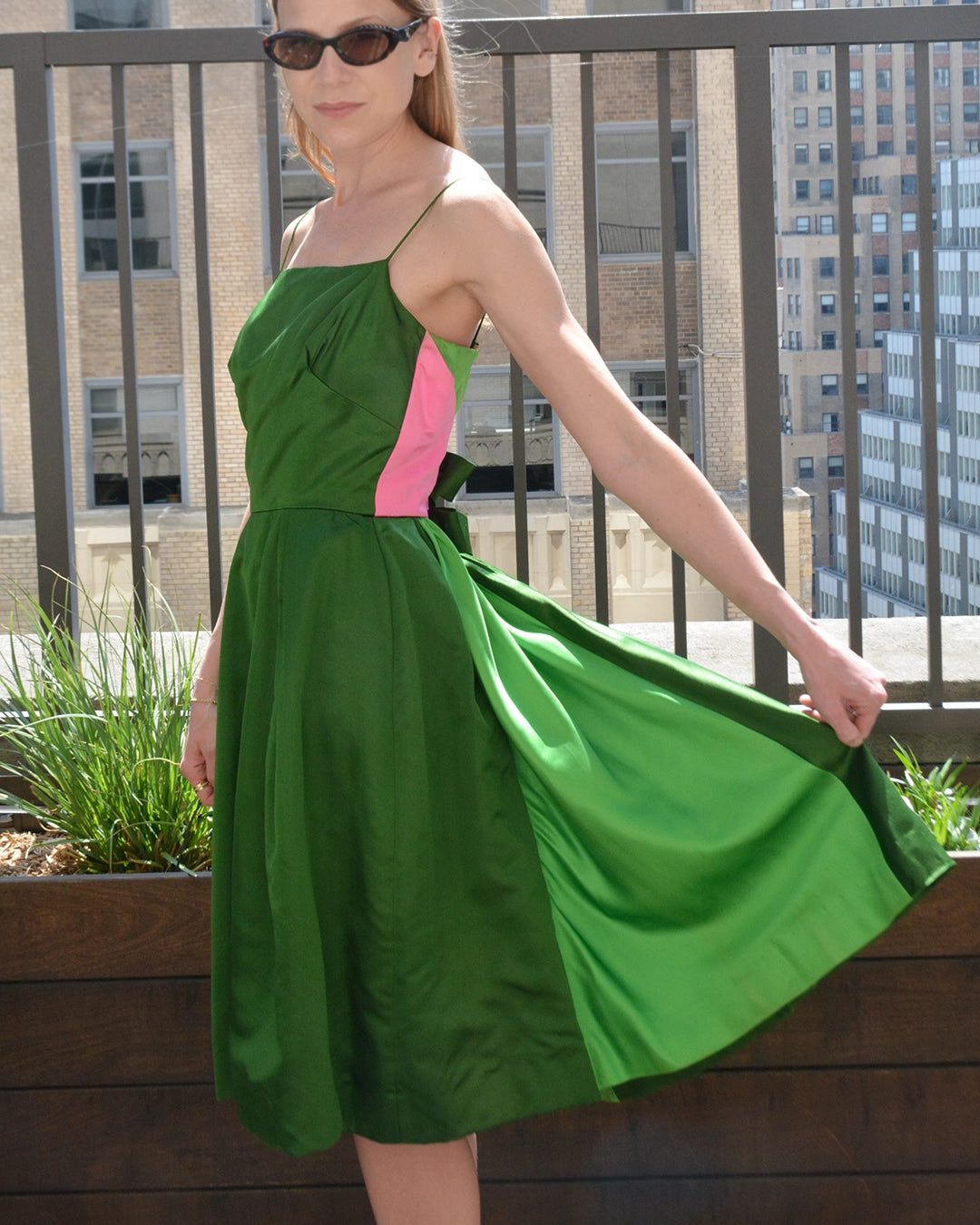 Vintage 1950s Custom-Made Silk Bustled Dress with Rosebud Appliqué, Bergdorf Goodman