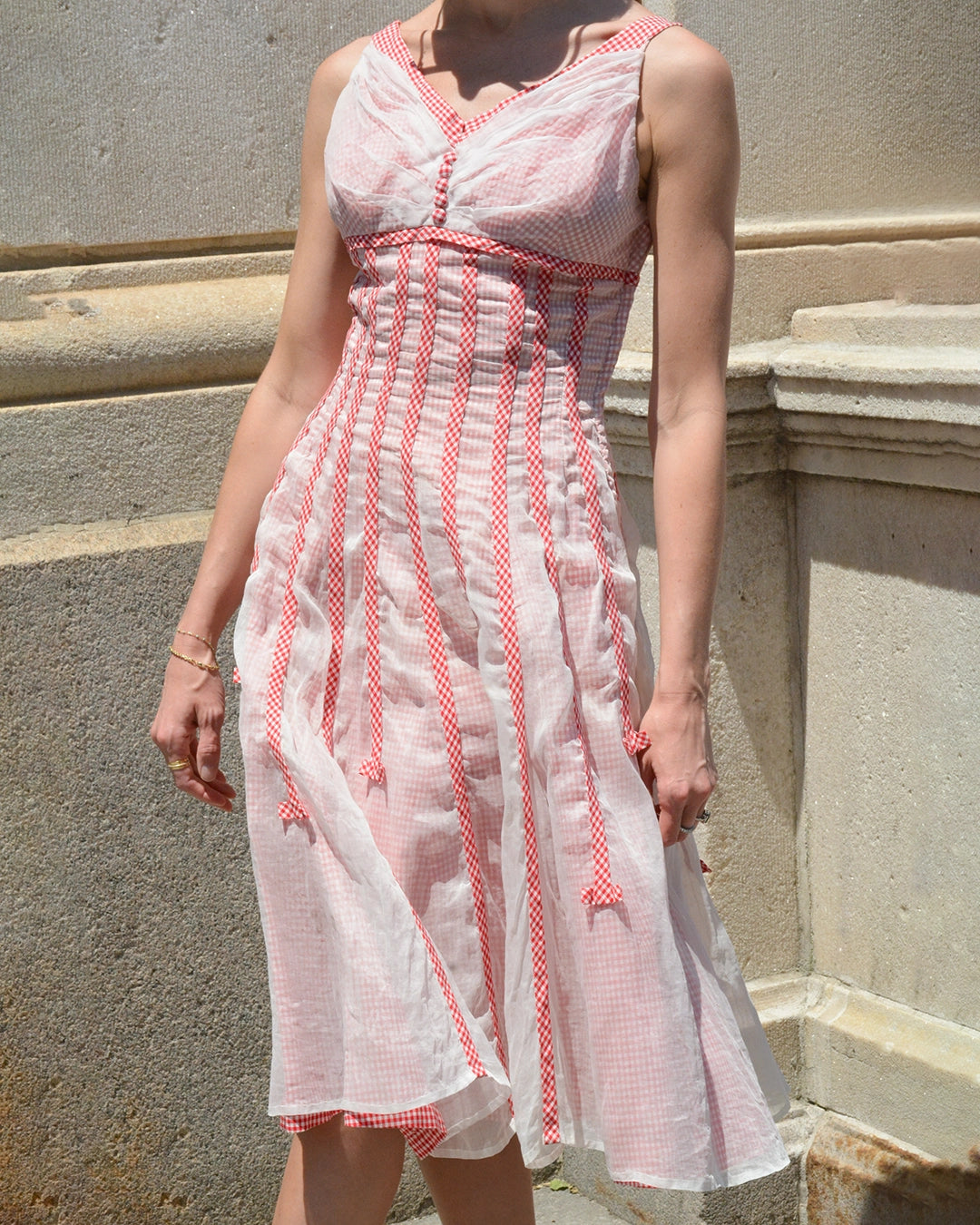 Vintage 1950s Gingham Fit and Flare Dress with Organdy Overlay Very Breezy Vintage 1950s Gingham Fit and Flare Dress with Organdy Overlay Very Breezy