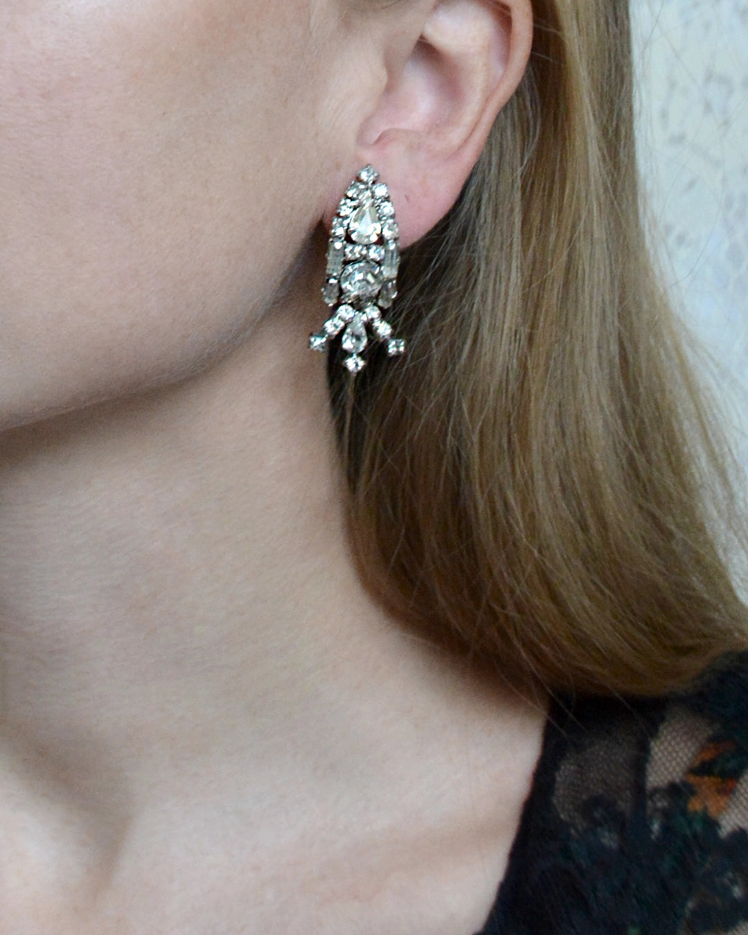 Vintage 1950s Oblong Diamanté Earclips