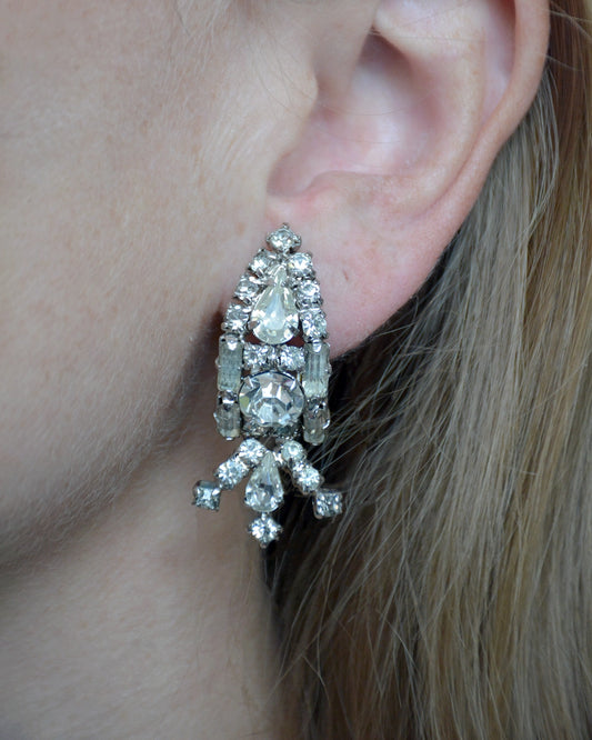 Vintage 1950s Oblong Diamanté Earclips