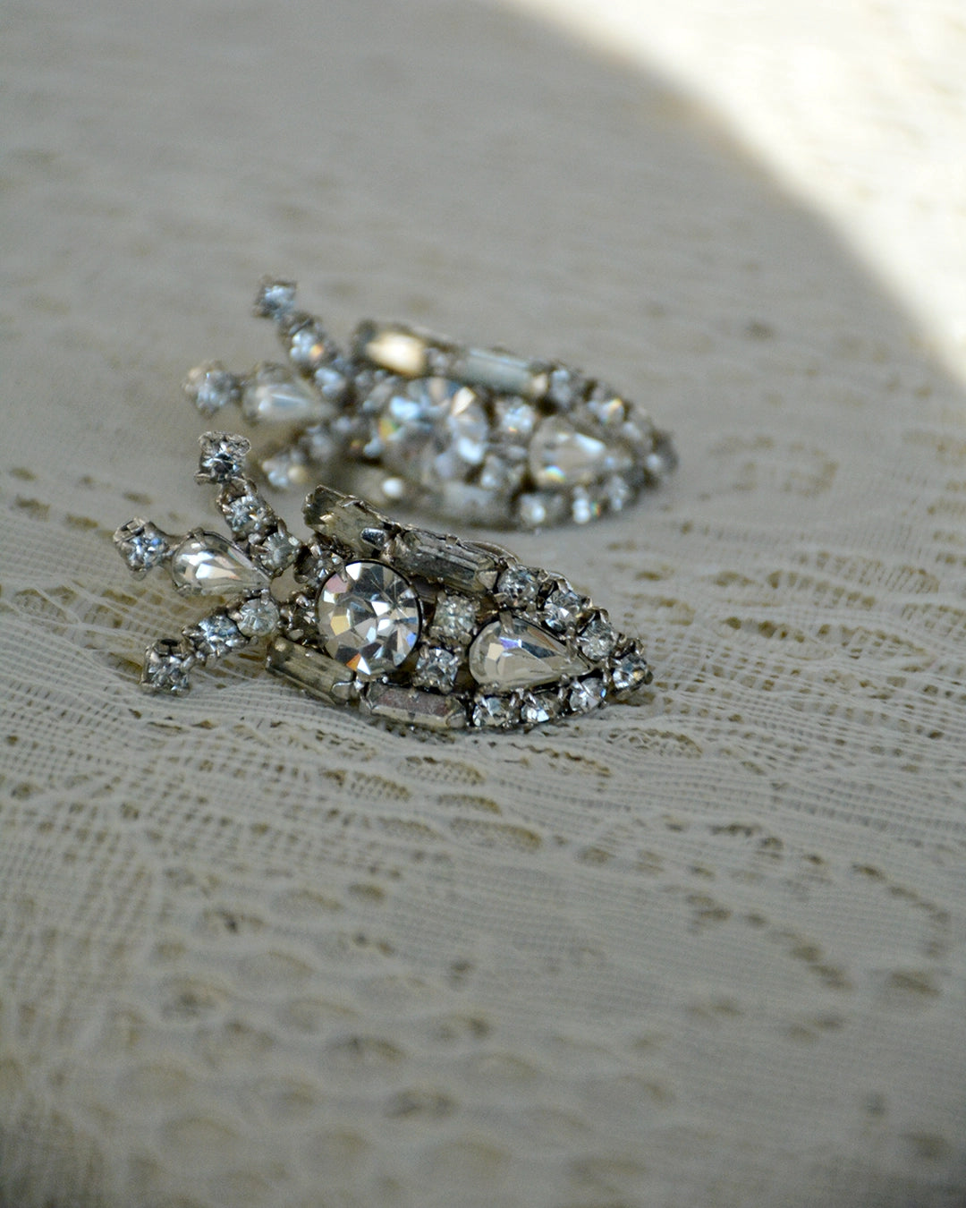 Vintage 1950s Oblong Diamanté Earclips