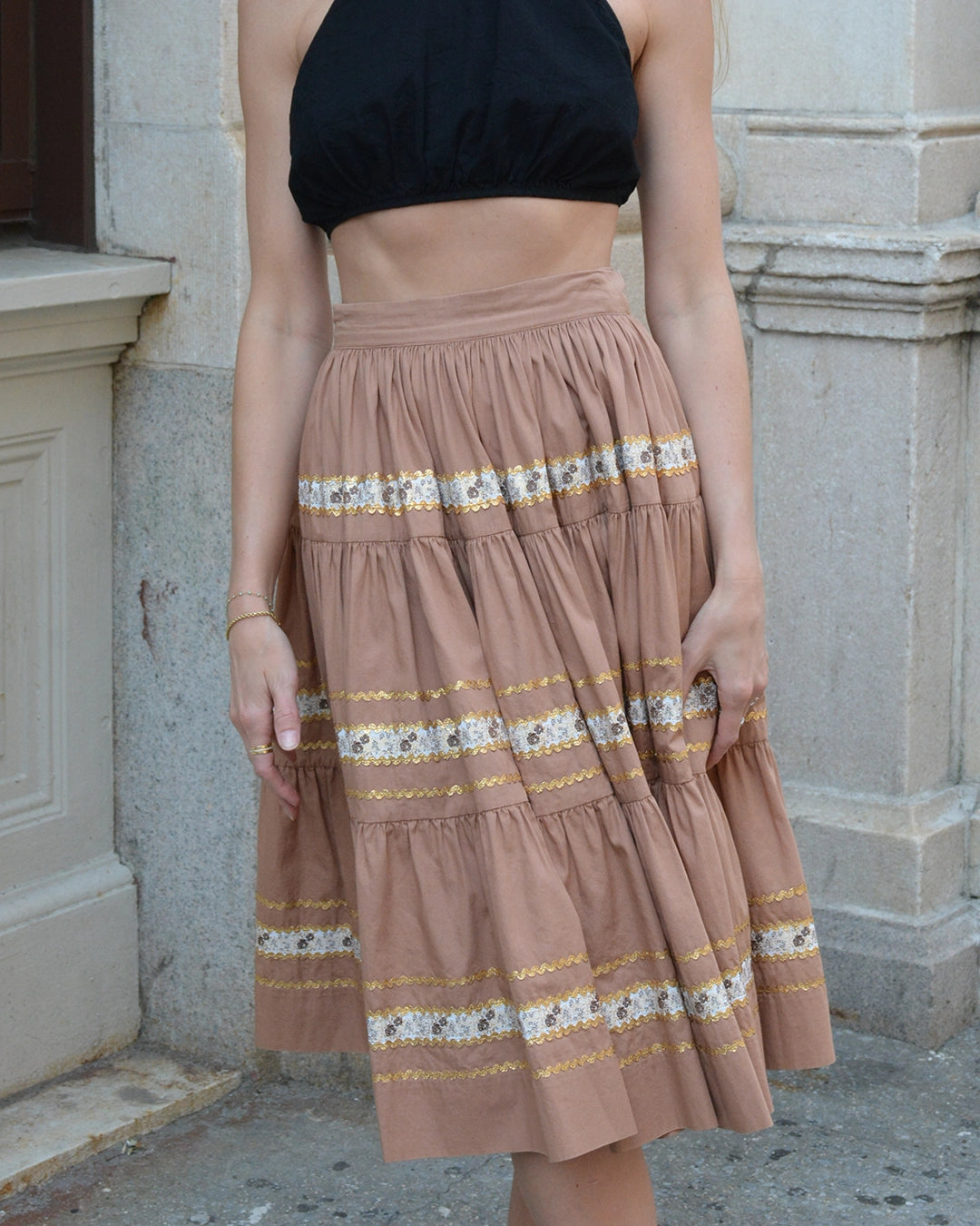 Vintage 1950s Tiered Circle Skirt with Ribbon Appliqué