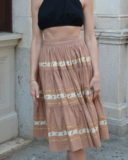 Vintage 1950s Tiered Circle Skirt with Ribbon Appliqué