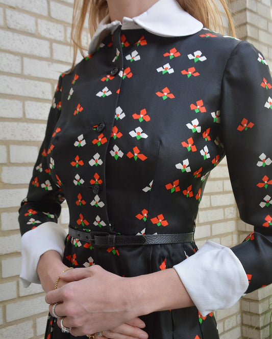 Vintage 1960s Chester Weinberg Printed Silk Shirtwaist Dress