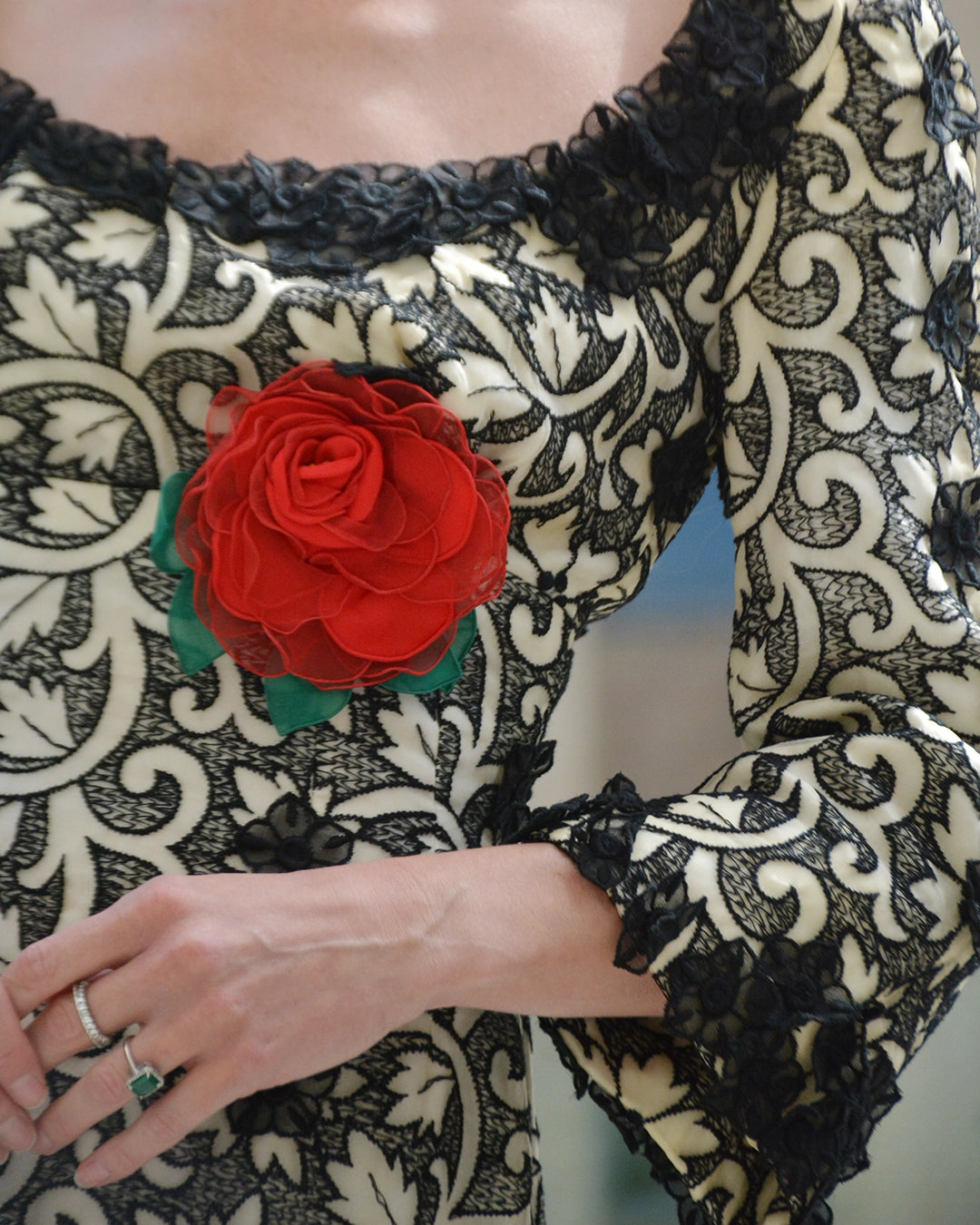 Vintage 1960s Embroidered Silk Organza Gown with Floral Appliqué