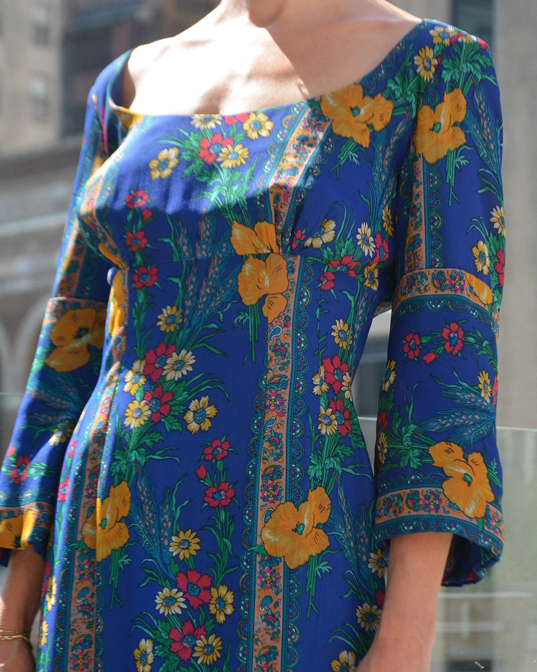 Vintage 1960s Folkloric Floral Print Silk Gown