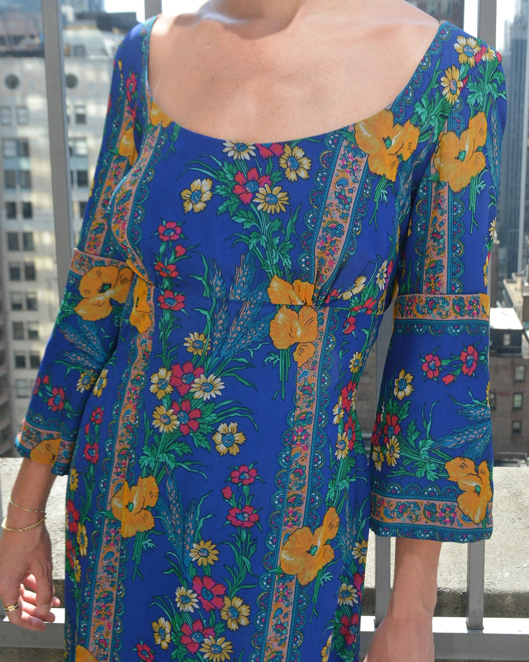 Vintage 1960s Folkloric Floral Print Silk Gown