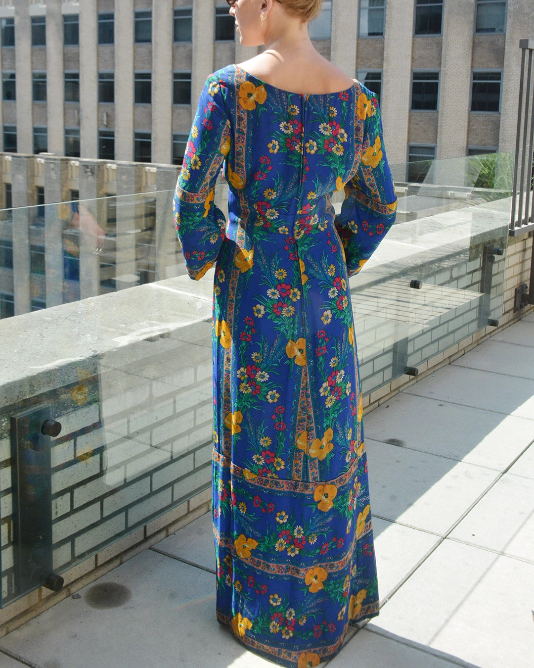 Vintage 1960s Folkloric Floral Print Silk Gown