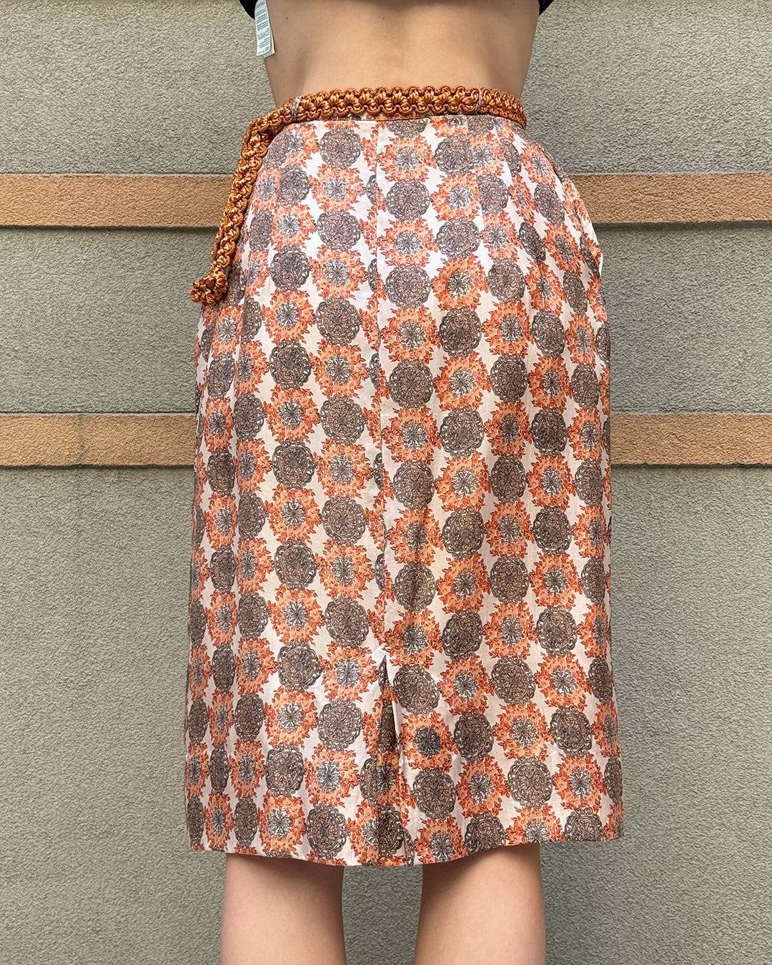 Vintage 1960s Medallion Print Belted Pencil Skirt