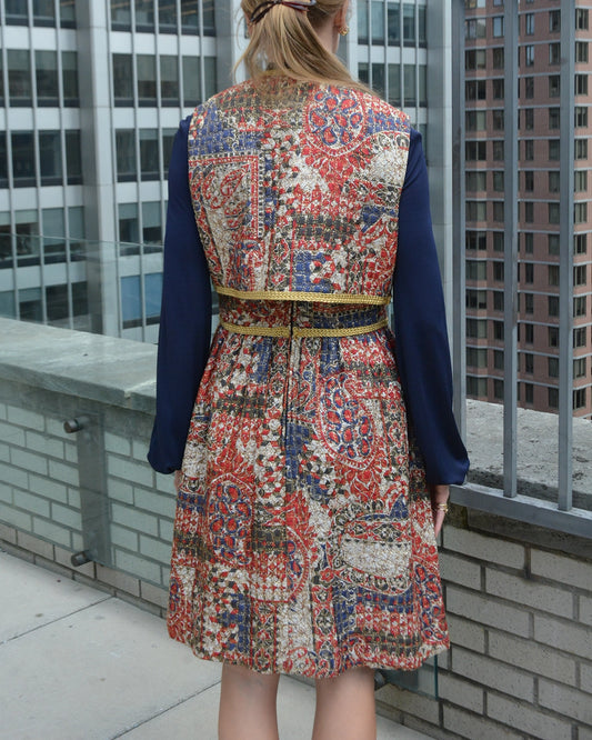 Vintage 1960s Quilted Dress Set with Matching Vest