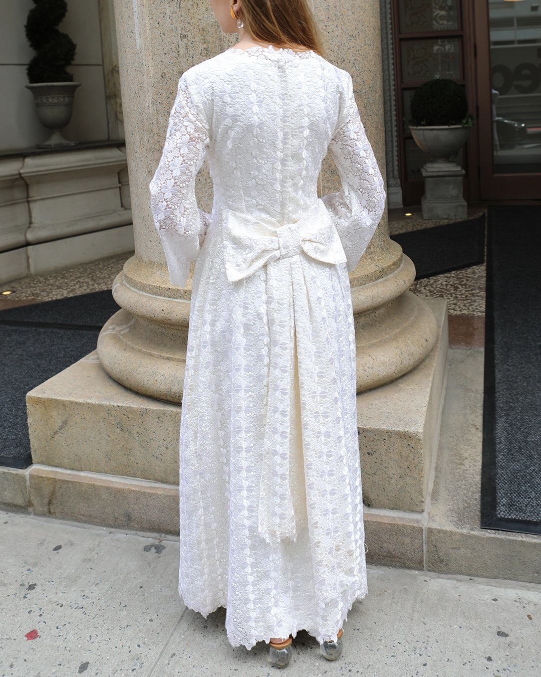 Vintage 1960s White Crochet Lace Empire Waist Dress