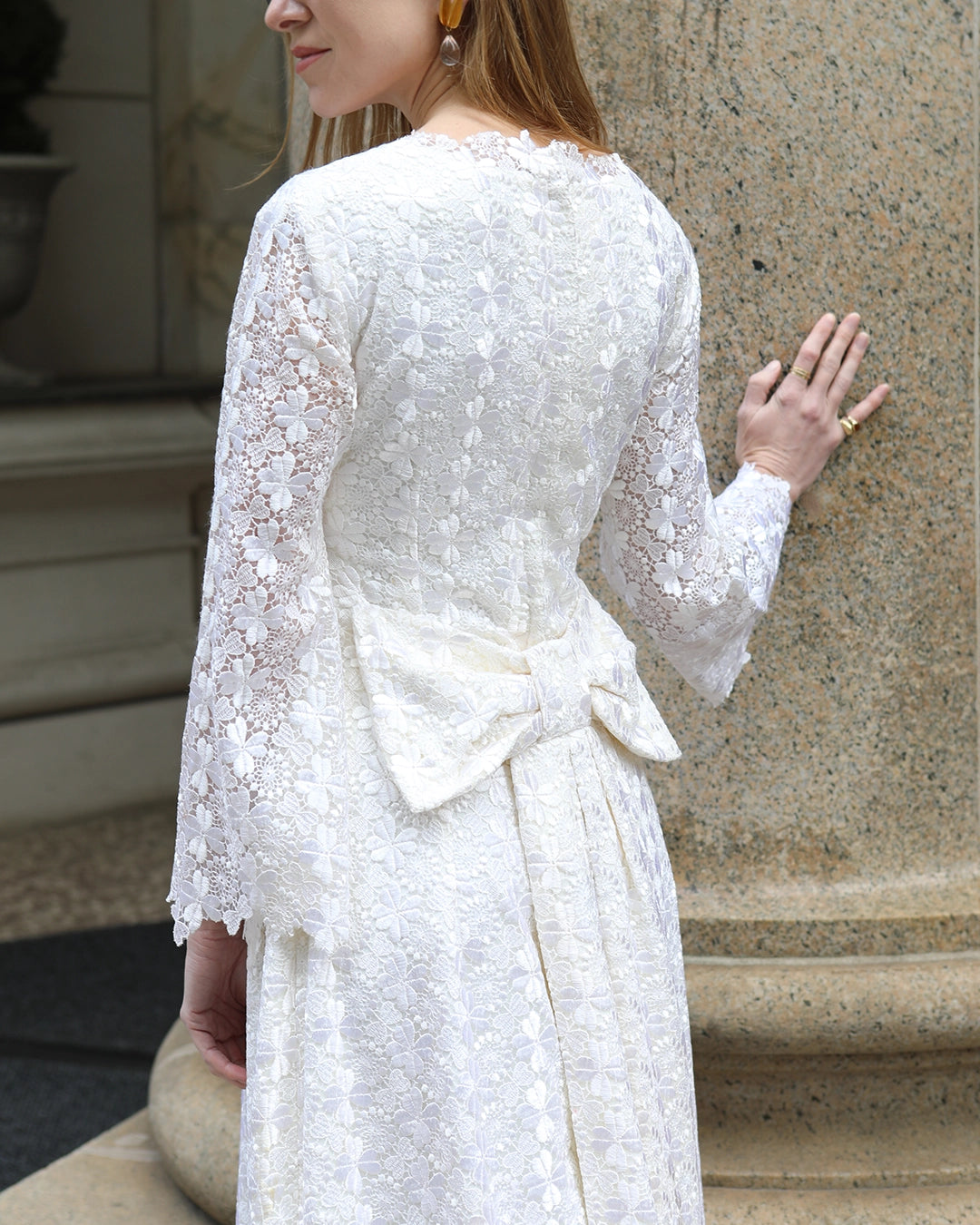 Vintage 1960s White Crochet Lace Empire Waist Dress